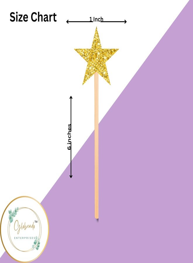 GLOBEADO Glitter Star Cake Toppers -Double sided, 100 Pieces, (Gold color - 50 pieces & Silver color - 50 Pieces) Stars with Wooden Sticks, Party Decoration - Image 5